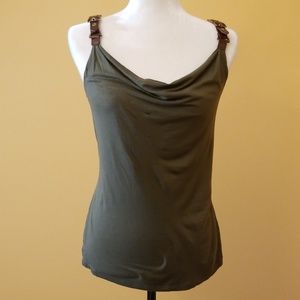 Cache  olive tank with leather buckle straps C303